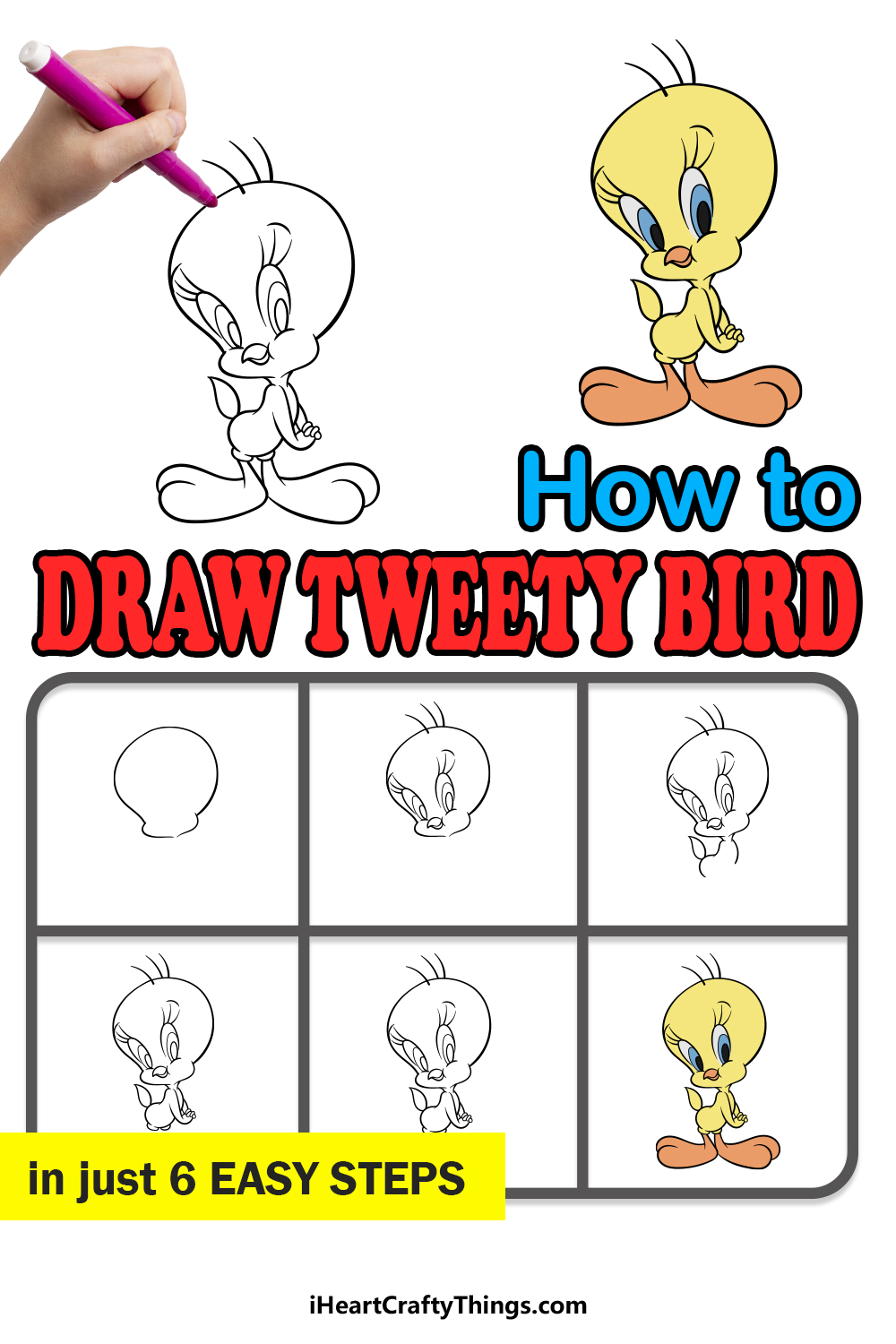 how to draw tweety bird in 6 easy steps
