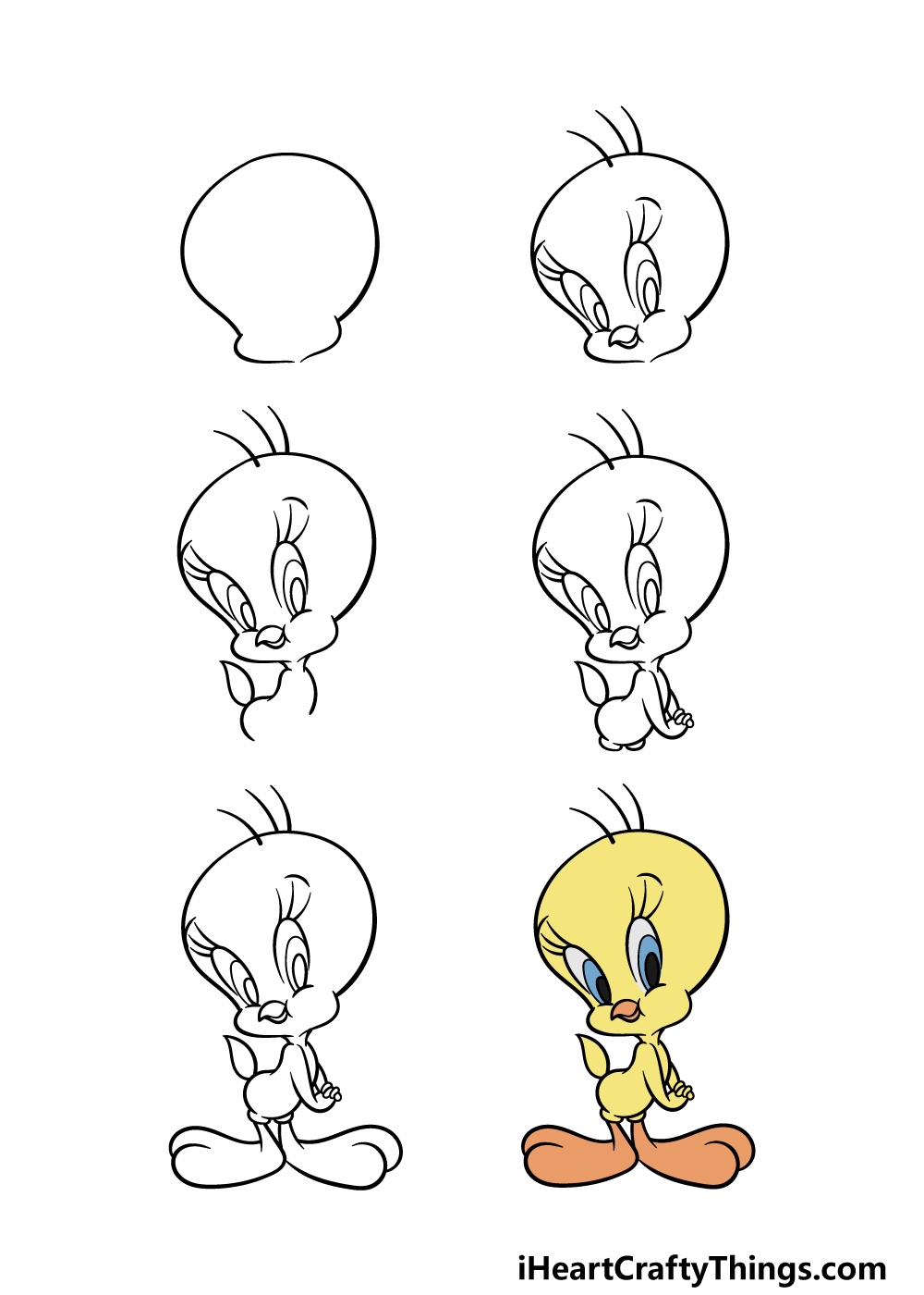 how to draw Tweety Bird in 6 steps