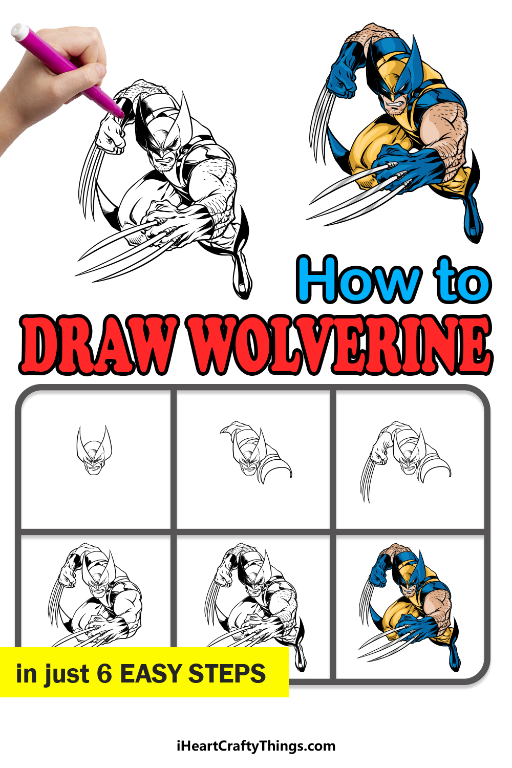 how to draw wolverine in 6 easy steps