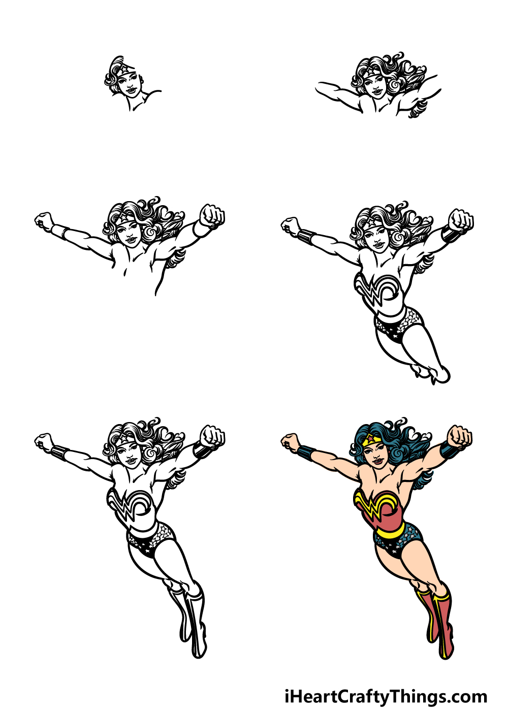 how to draw Wonder Woman in 6 steps