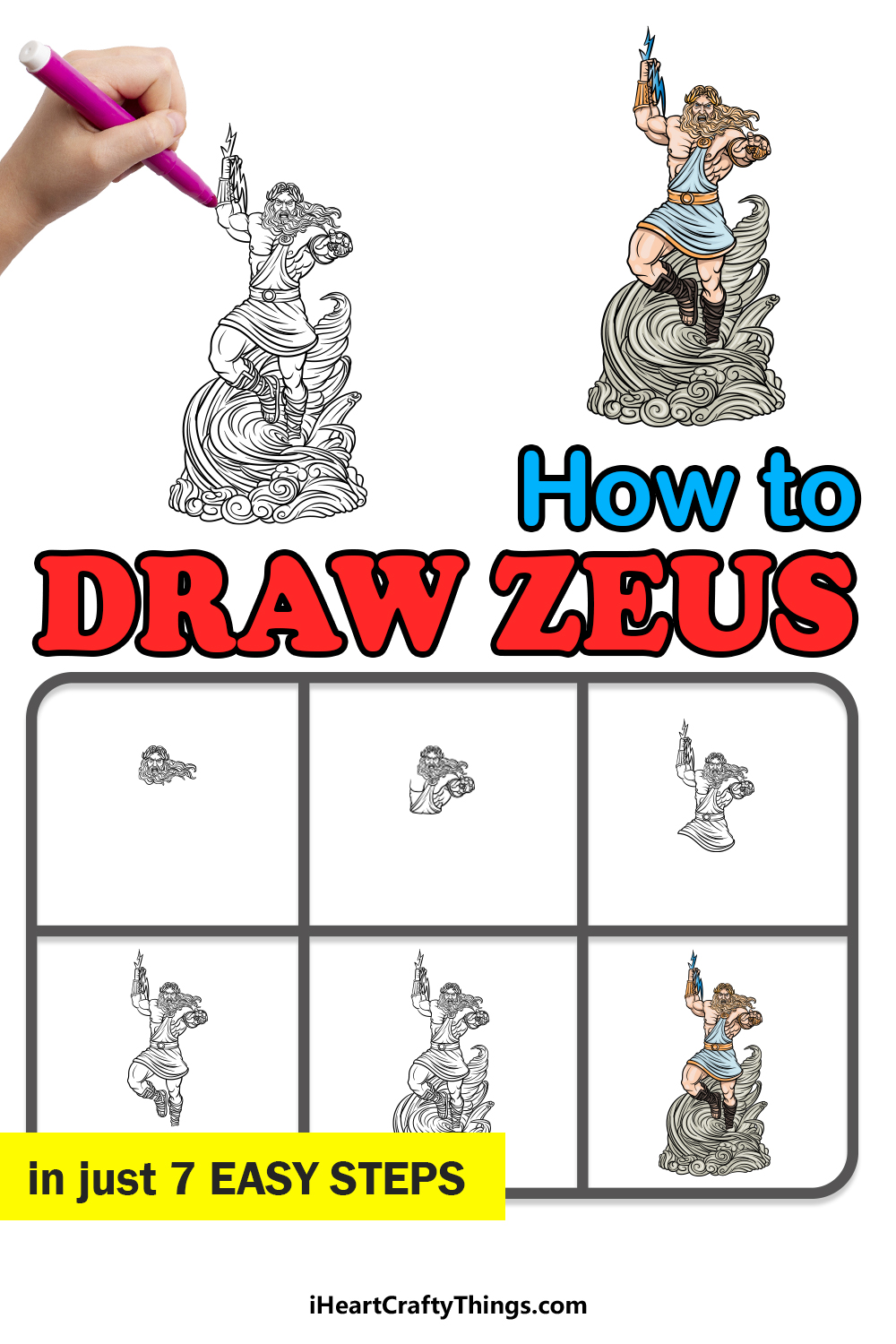 how to draw Zeus in 7 easy steps