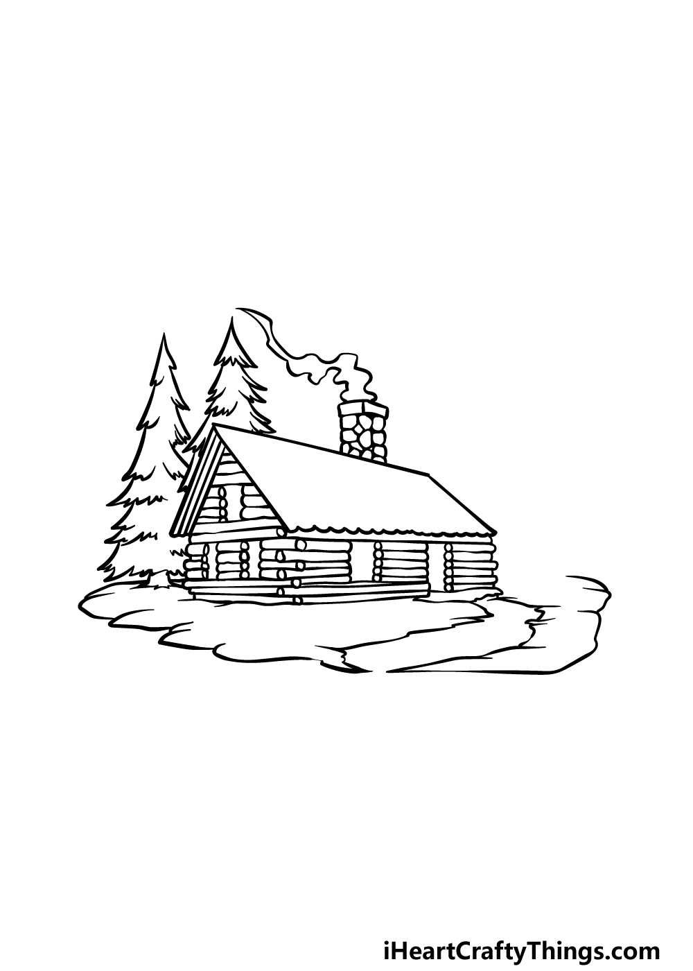 how to draw a cabin step 3