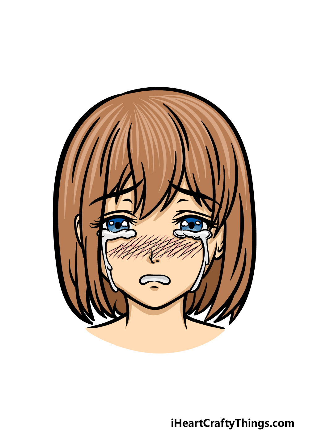 anime sad girl crying drawing