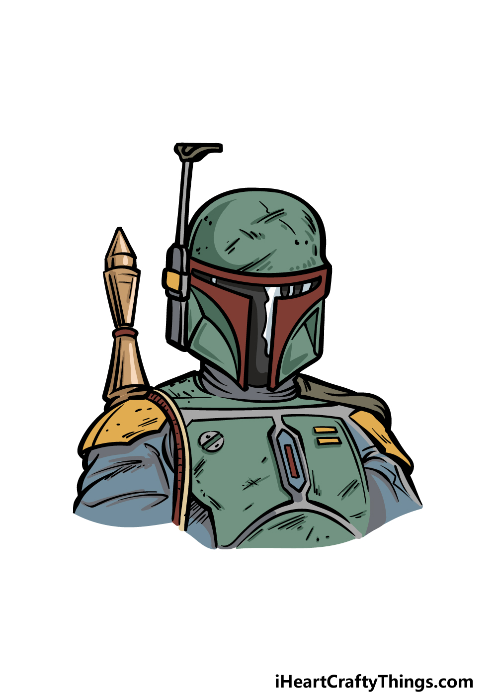 Step 6 - Finish off your Boba Fett drawing with color.