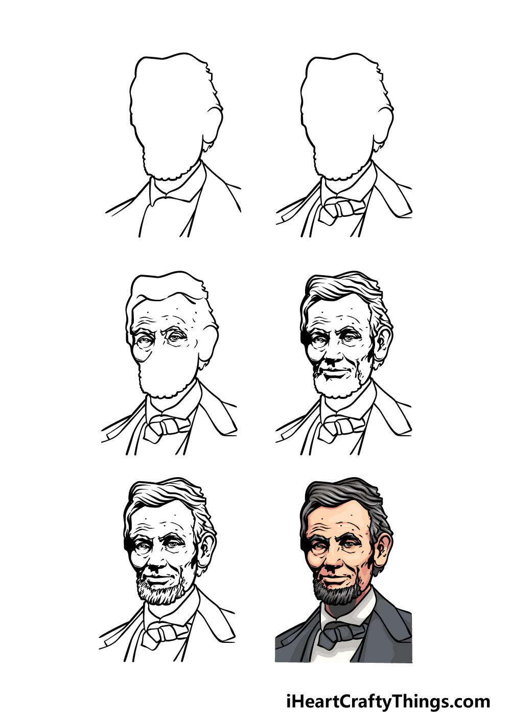 how to draw Abraham Lincoln in 6 easy steps