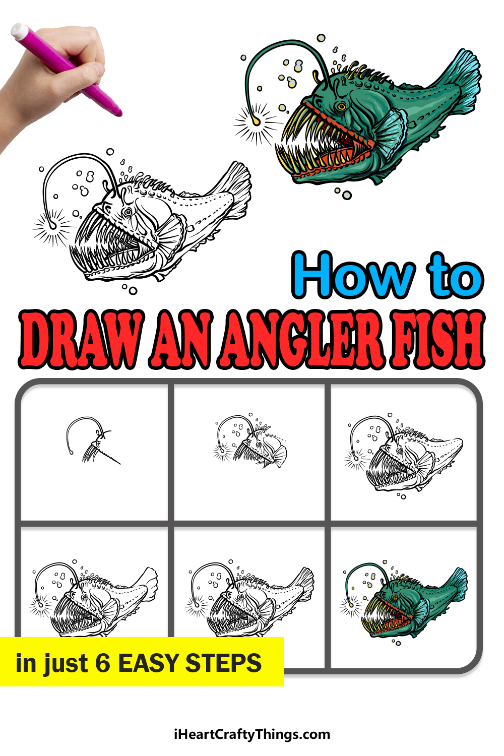 how to draw an Angler Fish in 6 easy steps
