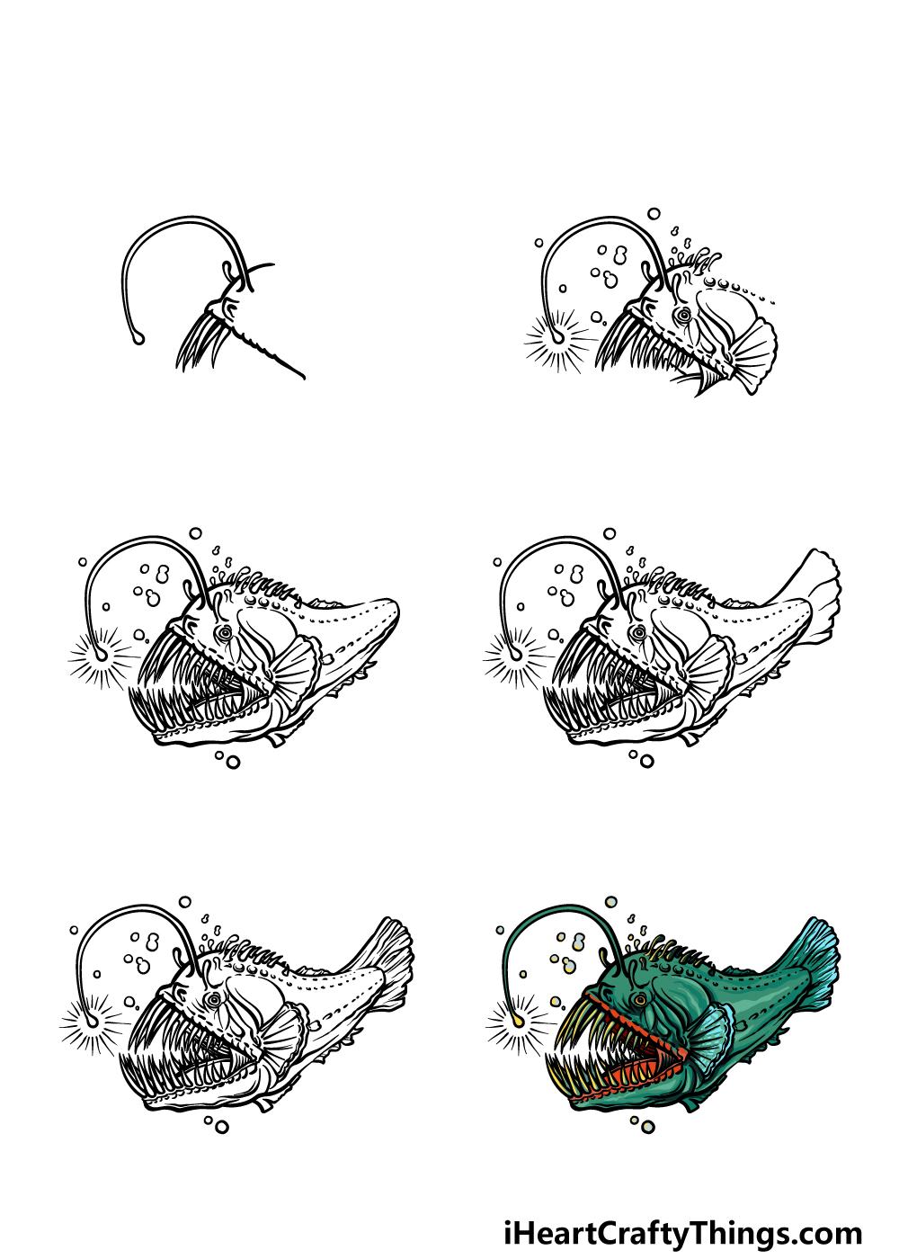 how to draw an Angler Fish in 6 steps