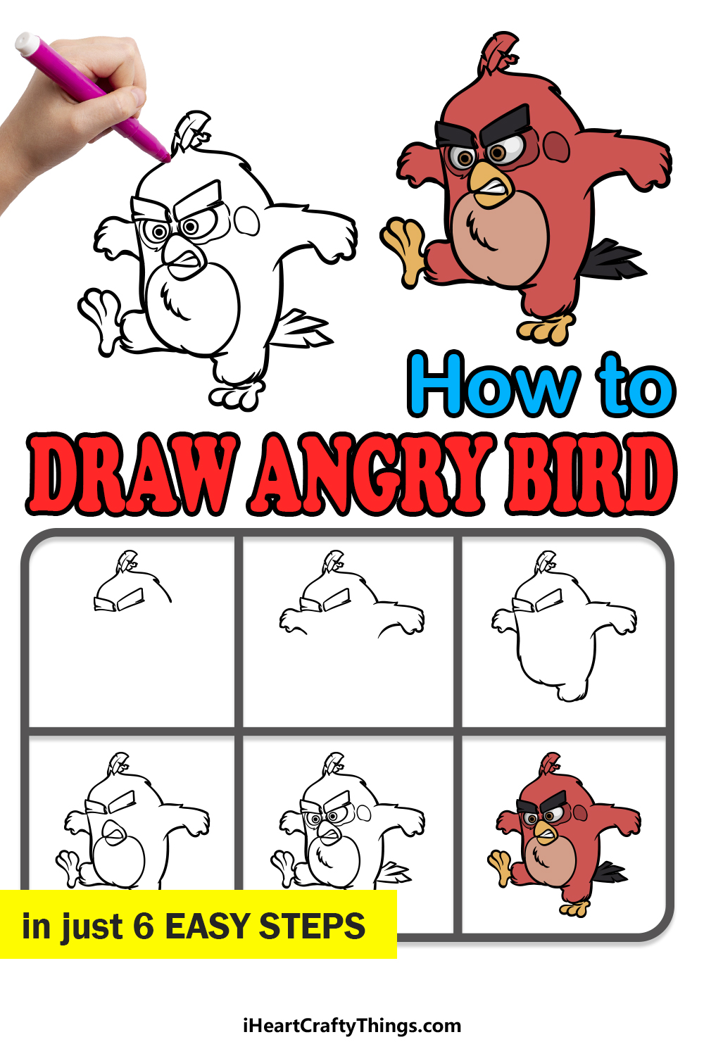 how to draw Angry Bird in 6 easy steps