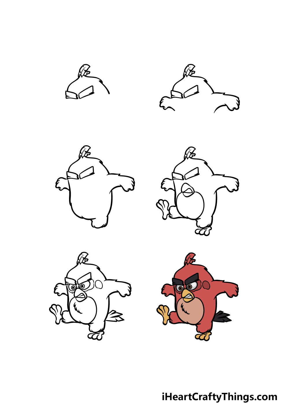 how to draw Angry Bird in 6 steps