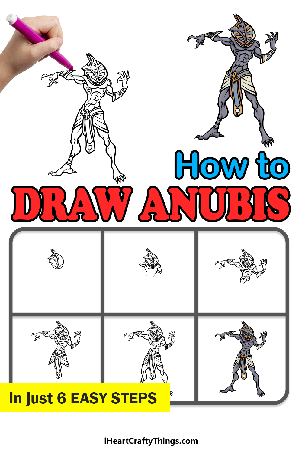 how to draw Anubis in 6 easy steps