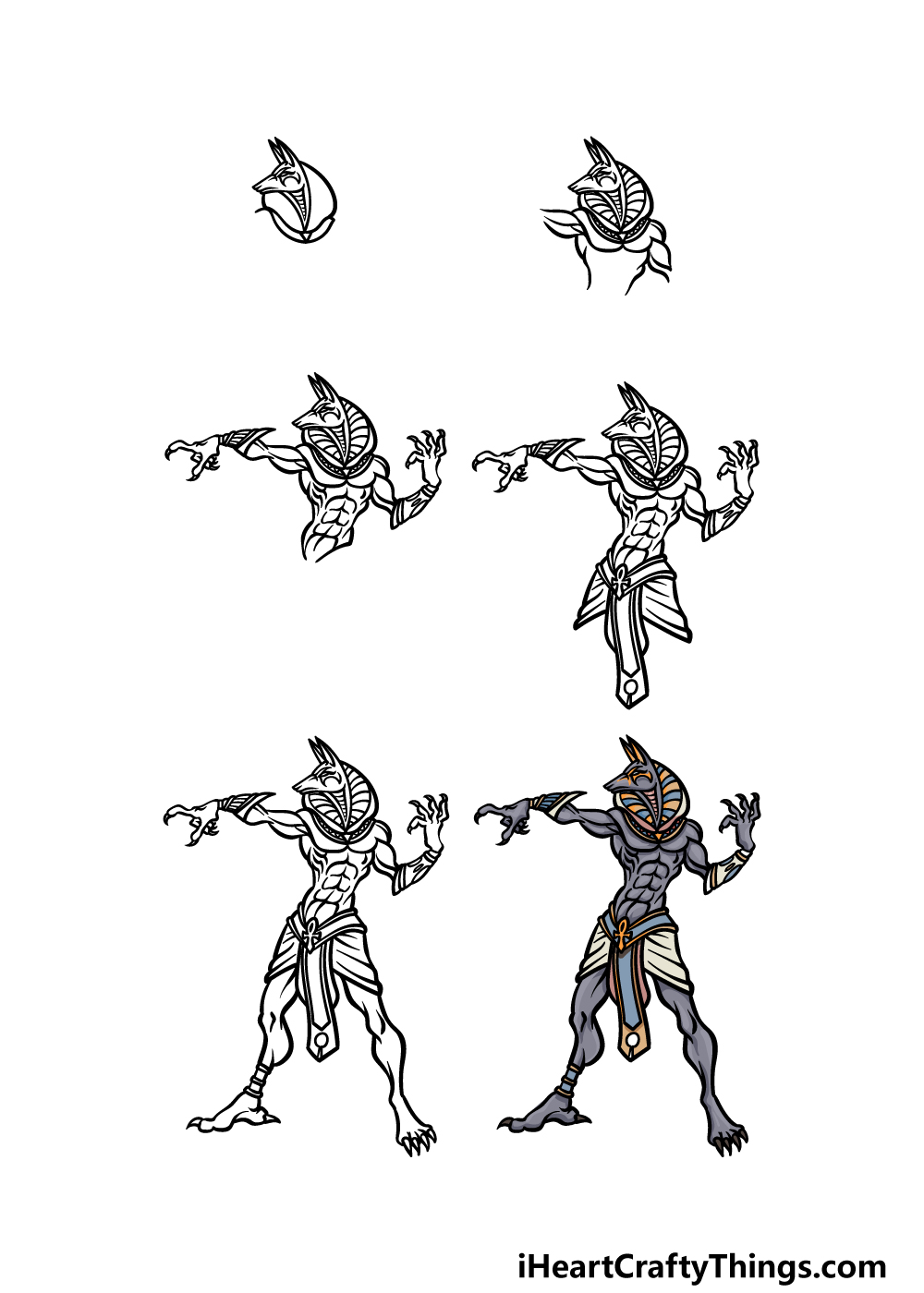 how to draw Anubis in 6 steps