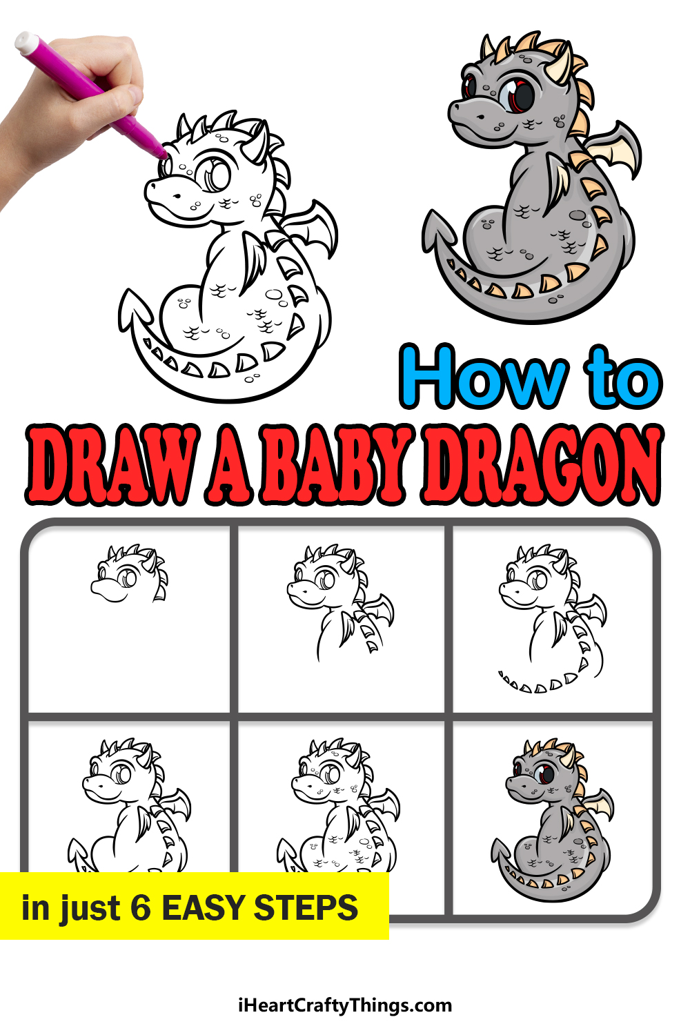 how to draw a baby dragon step by step for kids