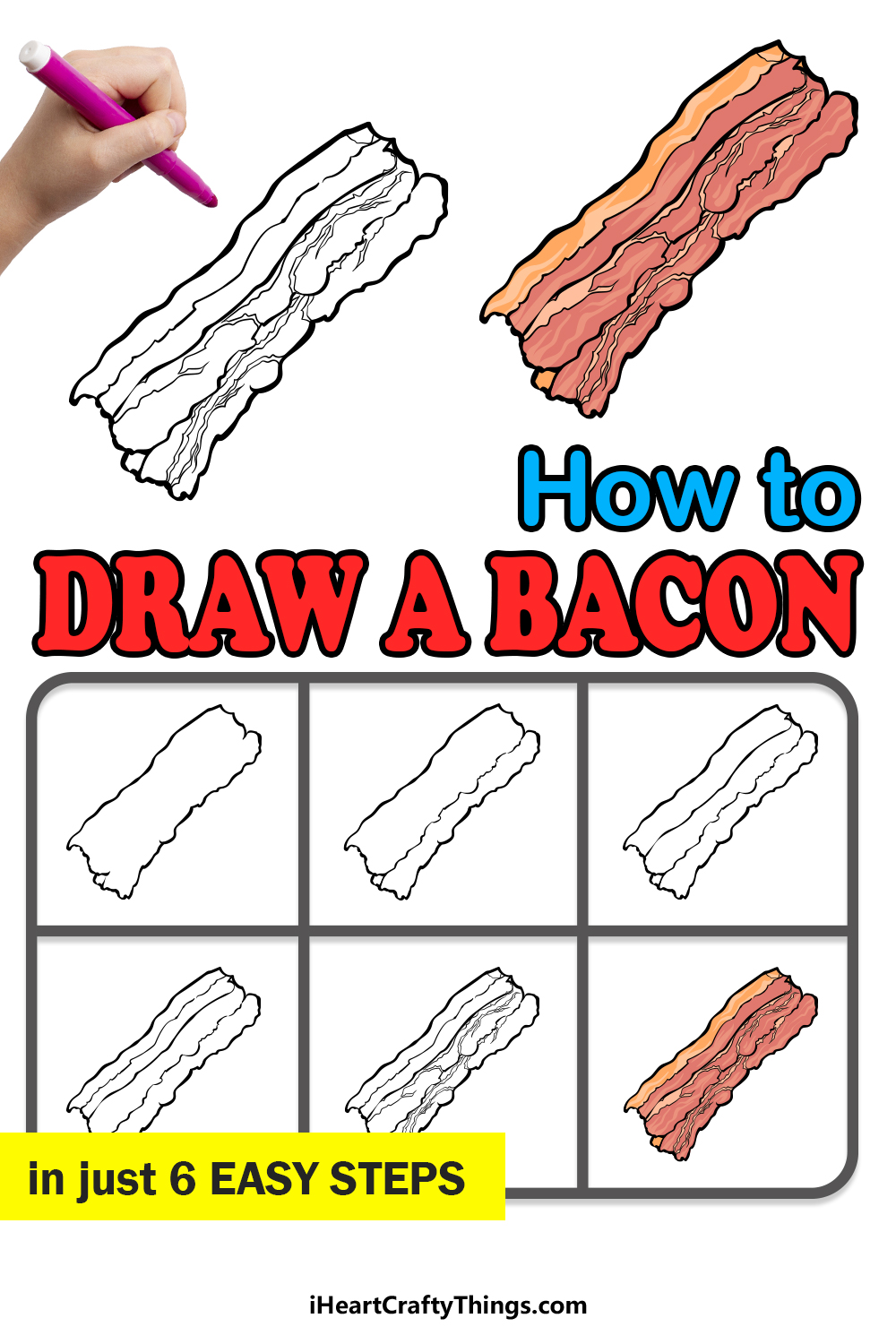 how to draw Bacon in 6 easy steps