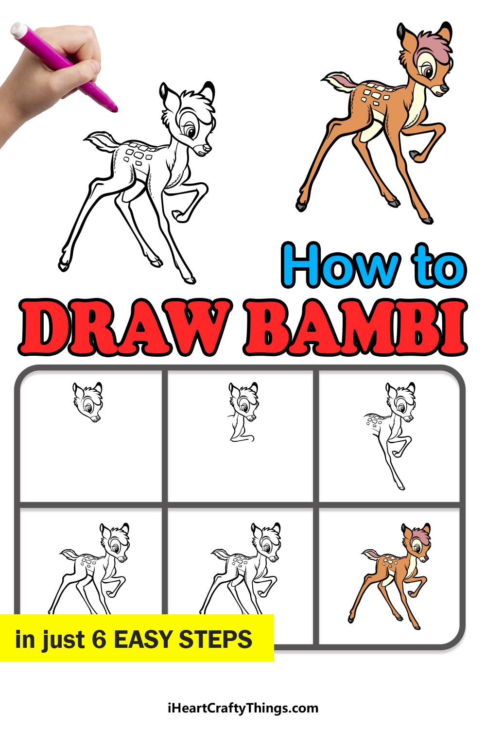 how to draw Bambi in 6 easy steps