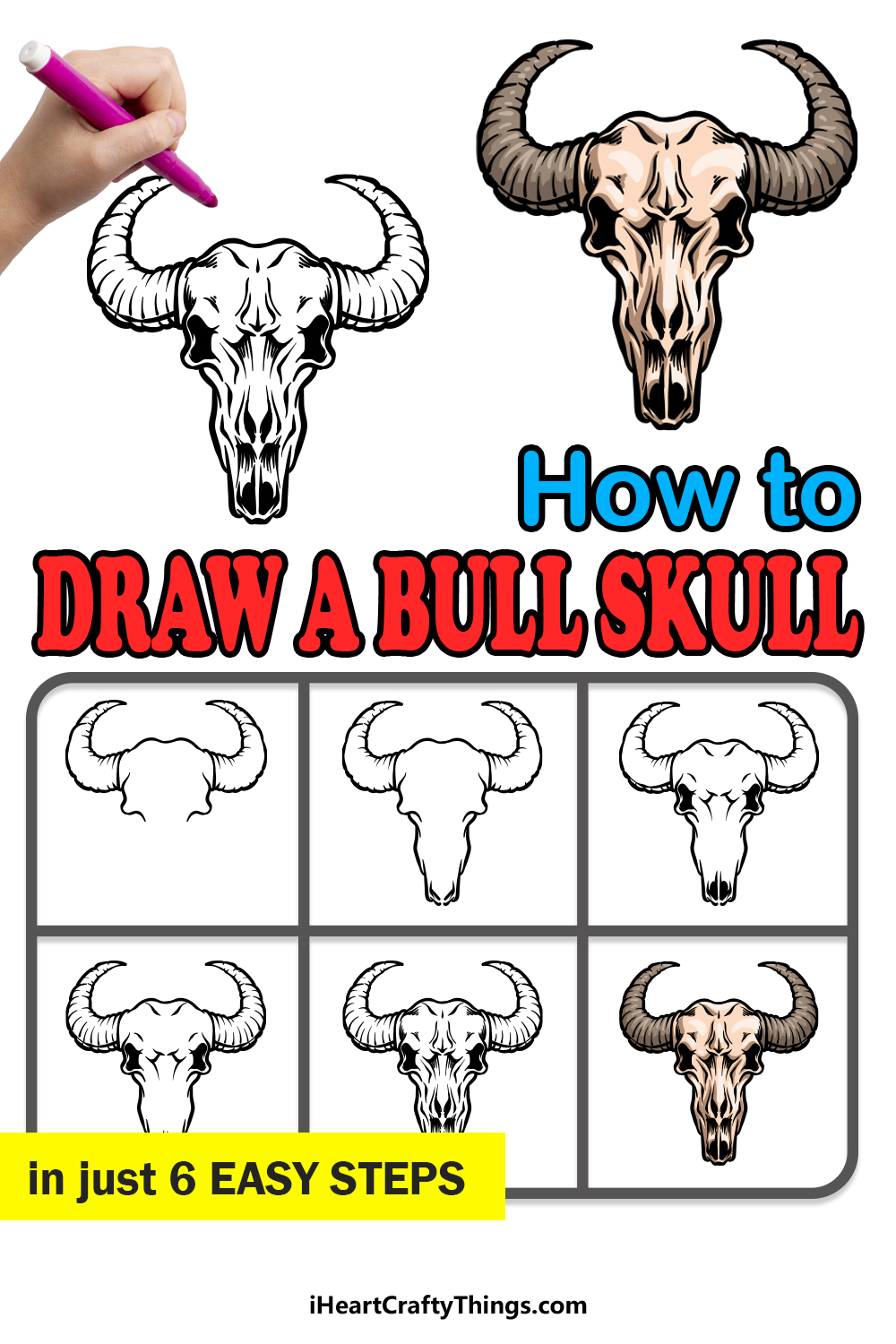 how to draw a bull skull in 6 easy steps