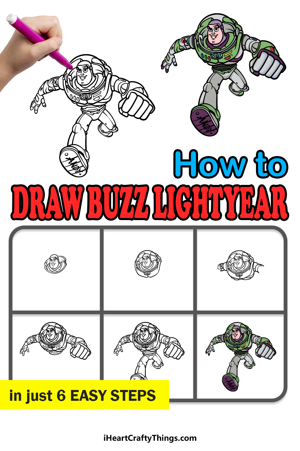 how to draw Buzz Lightyear in 6 easy steps