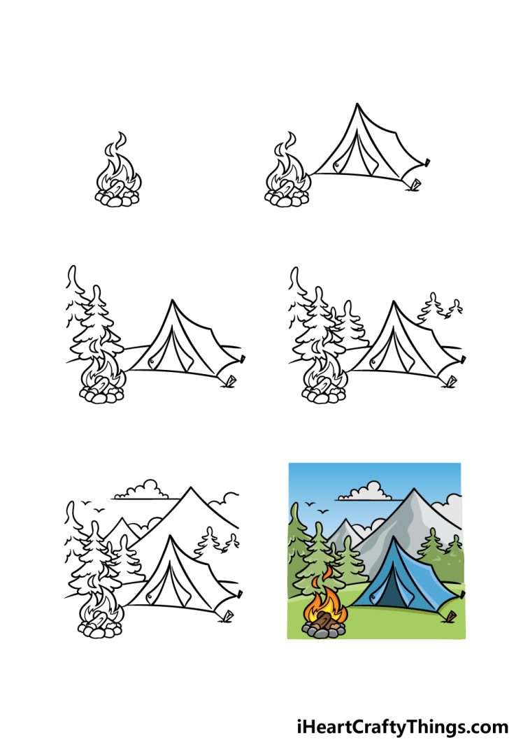 Camping Drawing How To Draw Camping Step By Step