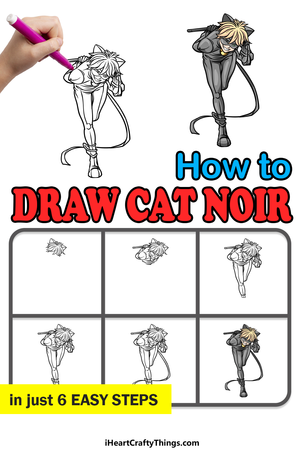 how to draw Cat Noir in 6 easy steps