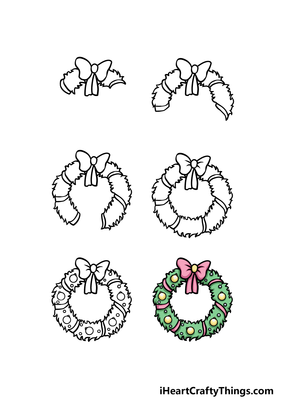 how to draw a Christmas Wreath in 6 steps