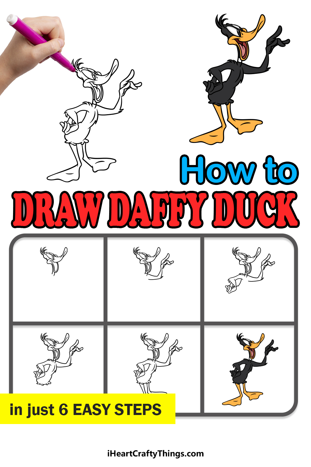 how to draw Daffy Duck in 6 easy steps