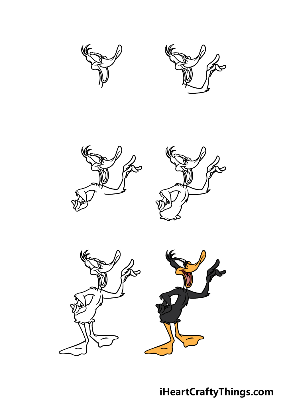 how to draw Daffy Duck in 6 steps
