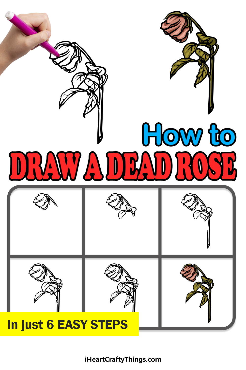 how to draw a dead rose in 6 easy steps