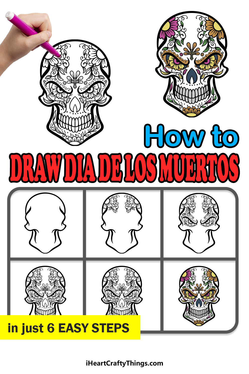 how to draw Dia de los Muertos in 6 easy steps