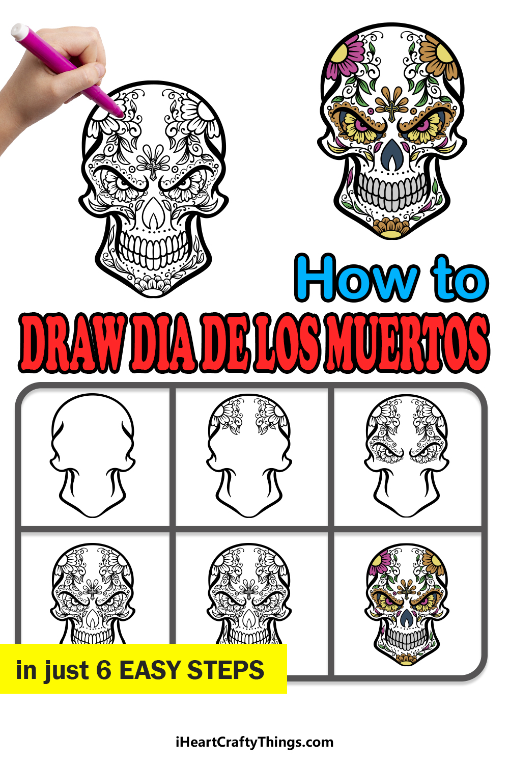 simple dia de los muertos skull drawings