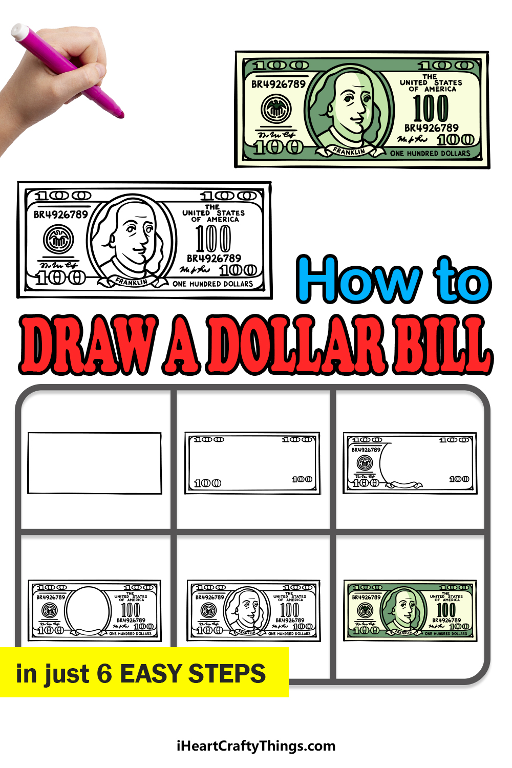 how to draw a Dollar Bill in 6 easy steps