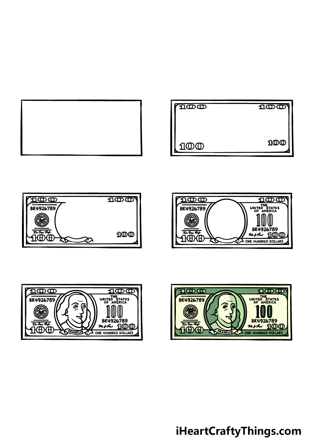 how to draw a Dollar Bill in 6 steps