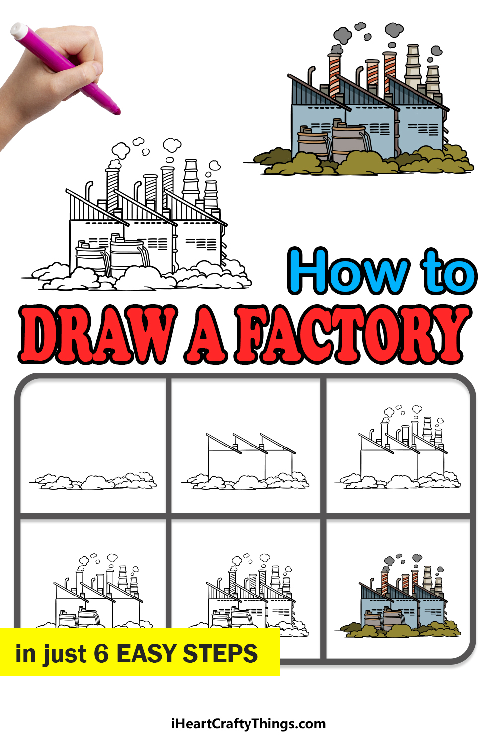 how to draw a factory in 6 easy steps