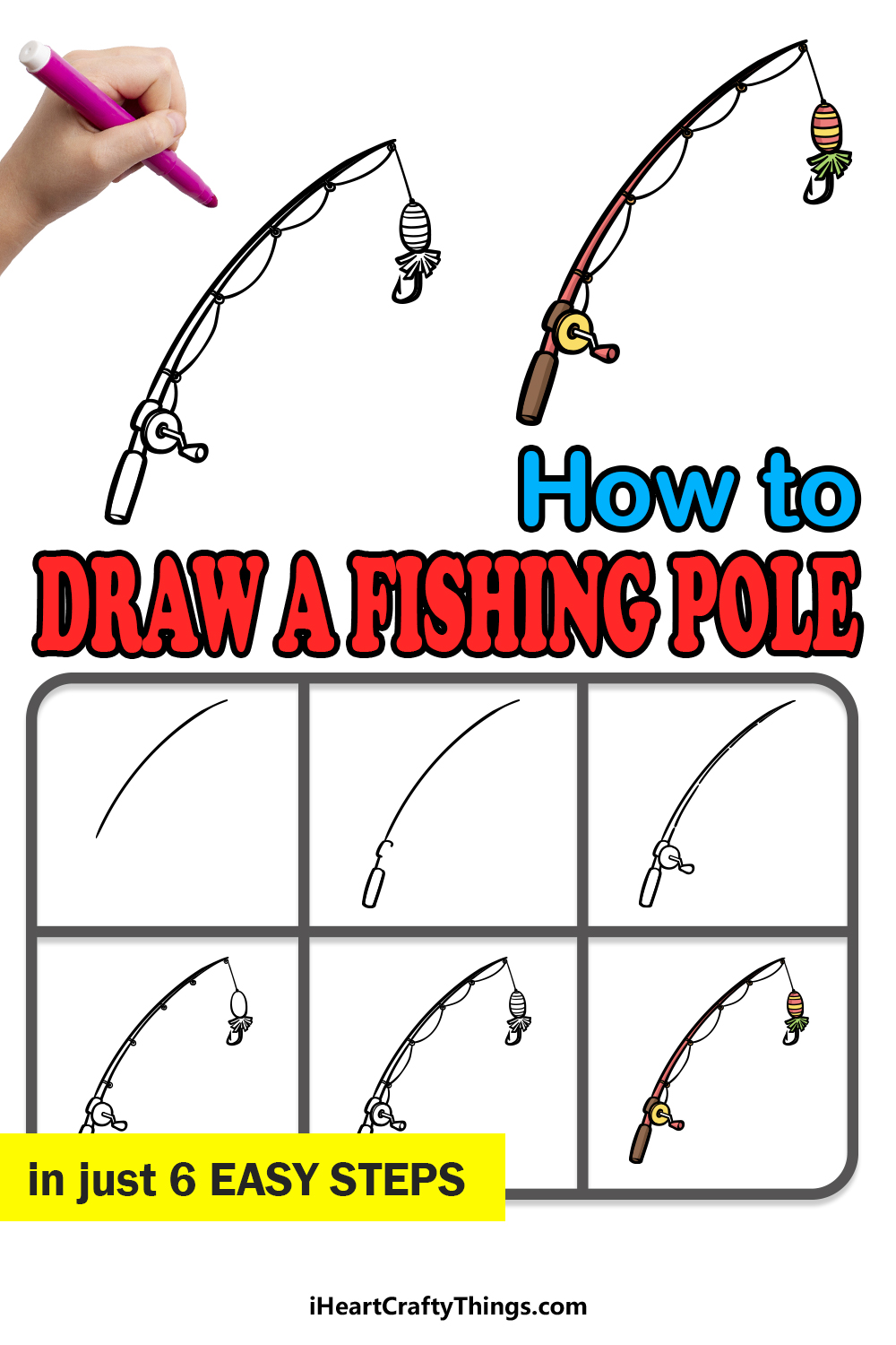 how to draw a fishing pole in 6 easy steps