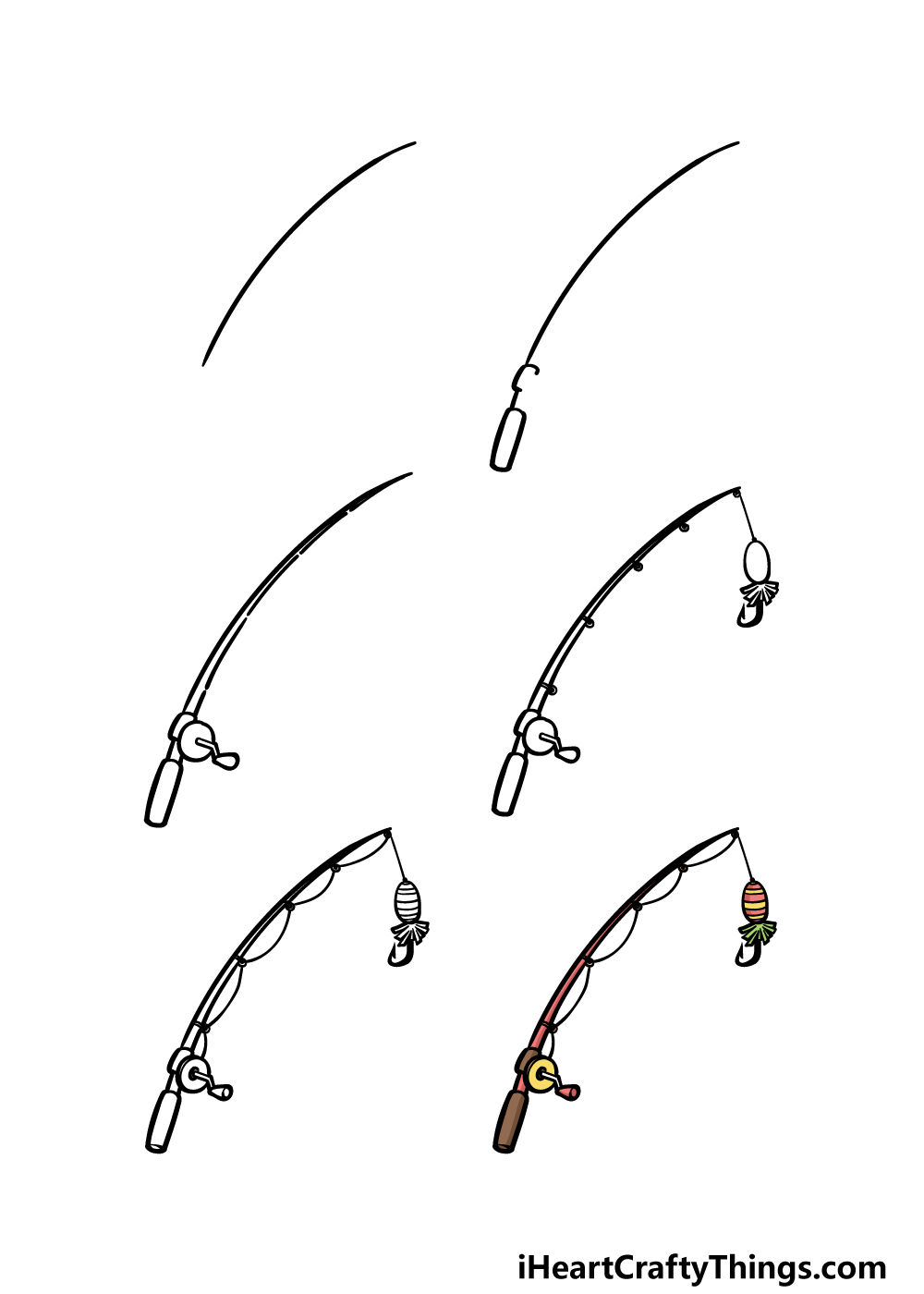 how to draw a fishing pole in 6 steps