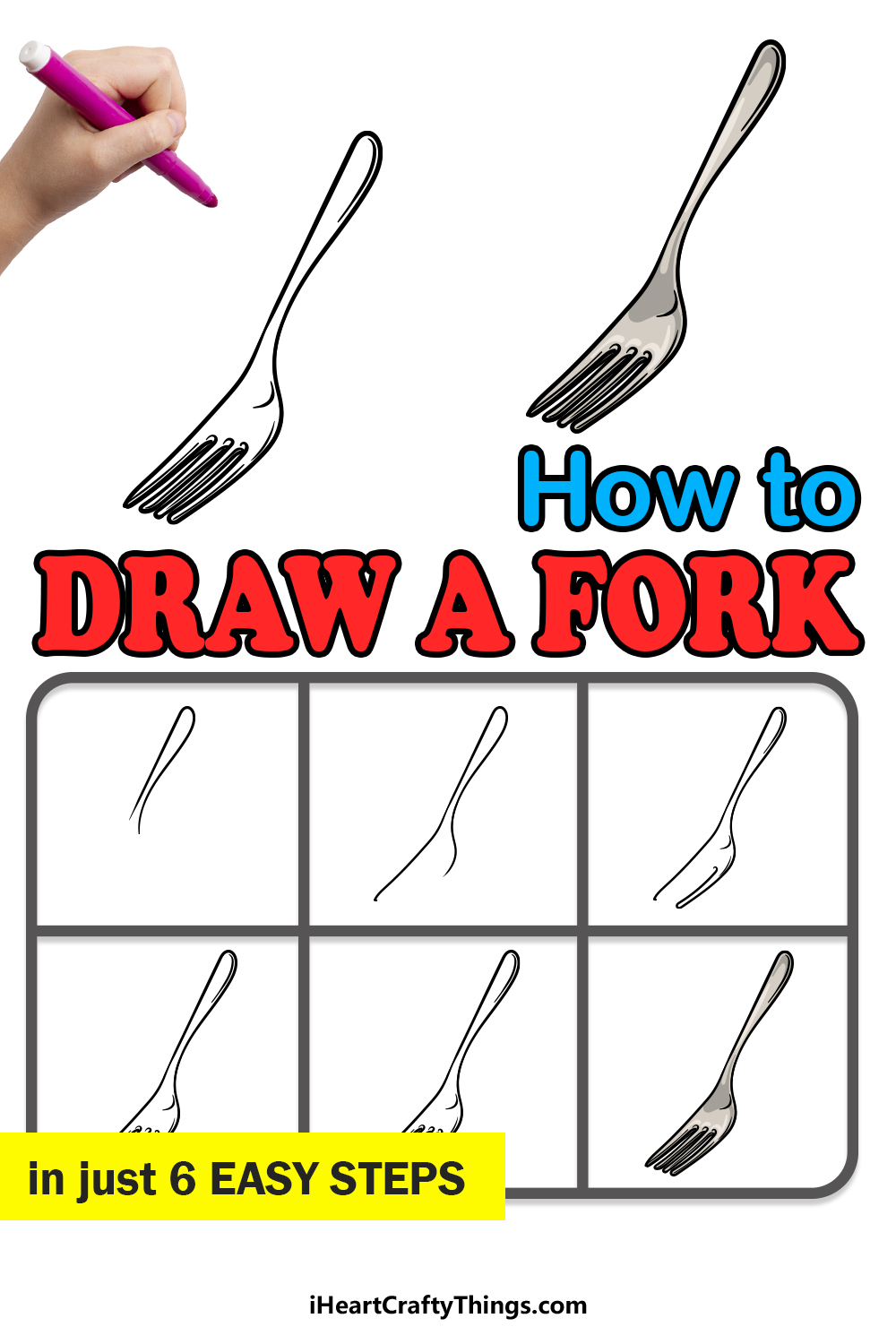 how to draw a fork in 6 easy steps