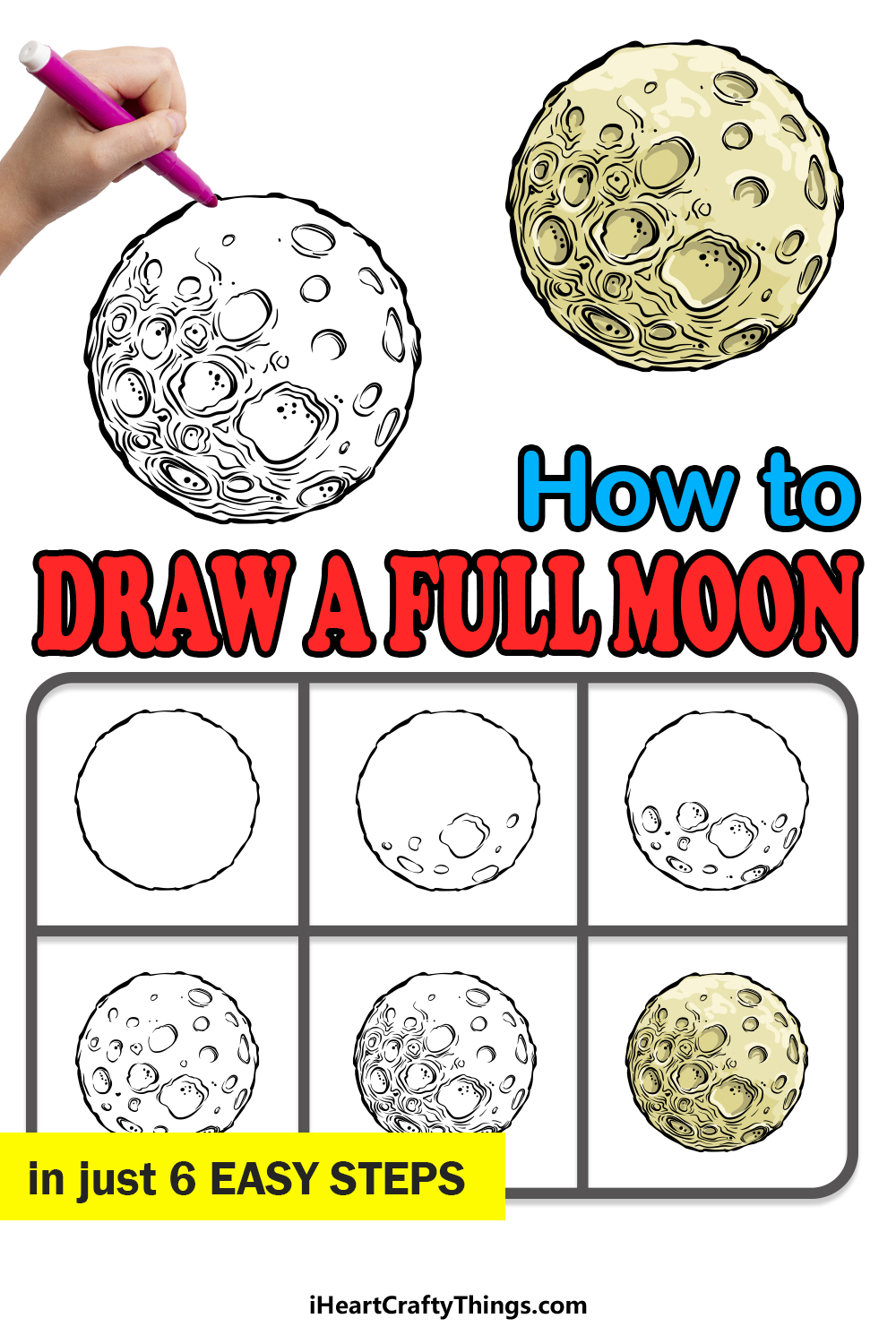 how to draw a full moon in 6 easy steps