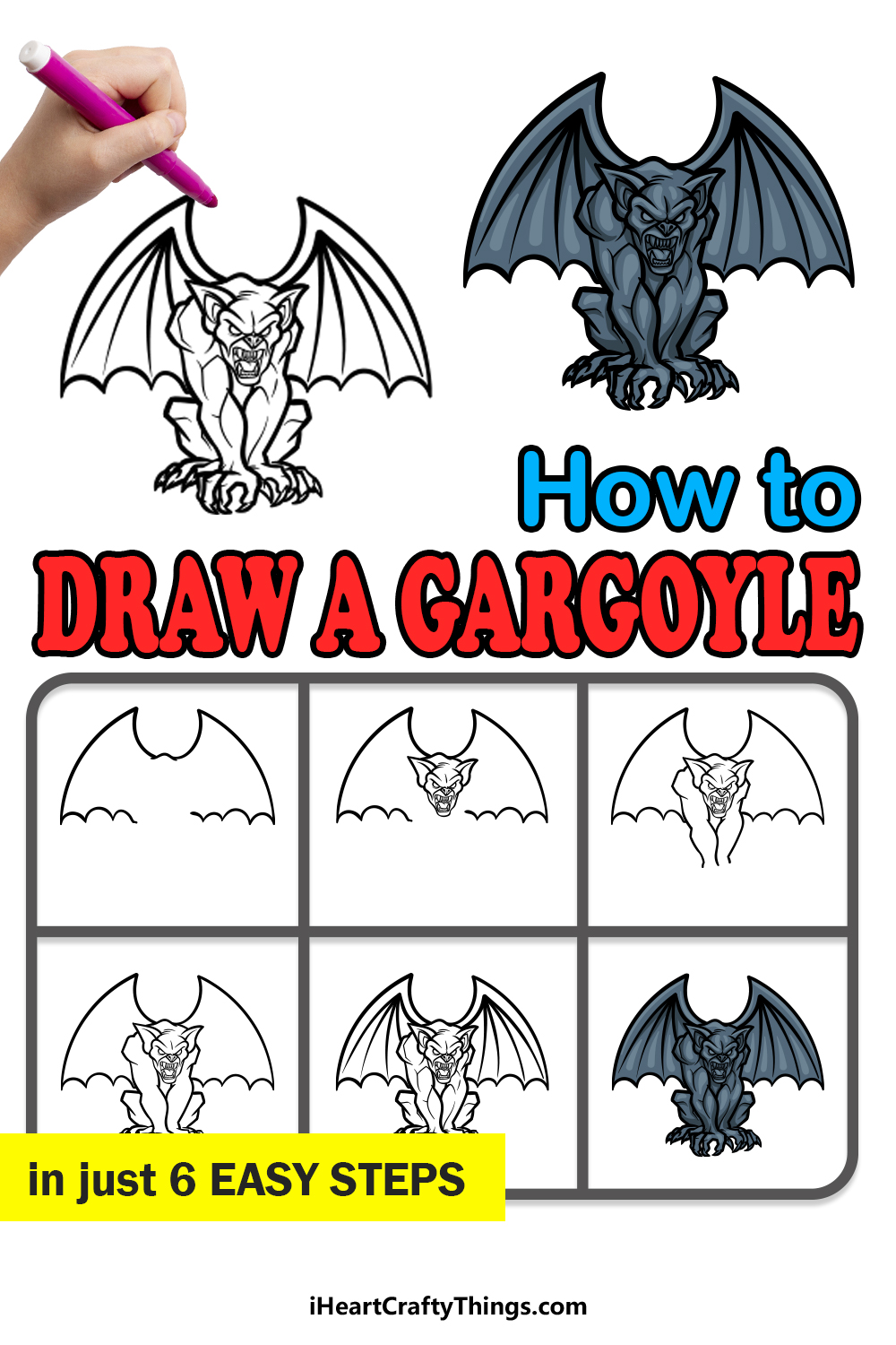 how to draw Gargoyle in 6 easy steps