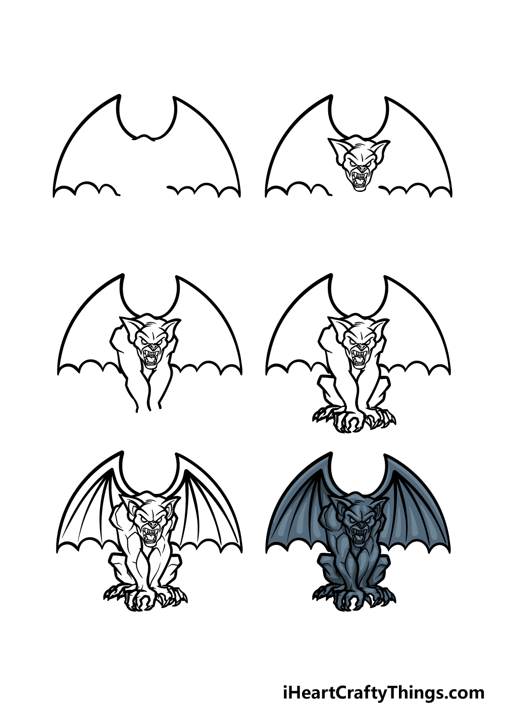 how to draw a Gargoyle in 6 steps