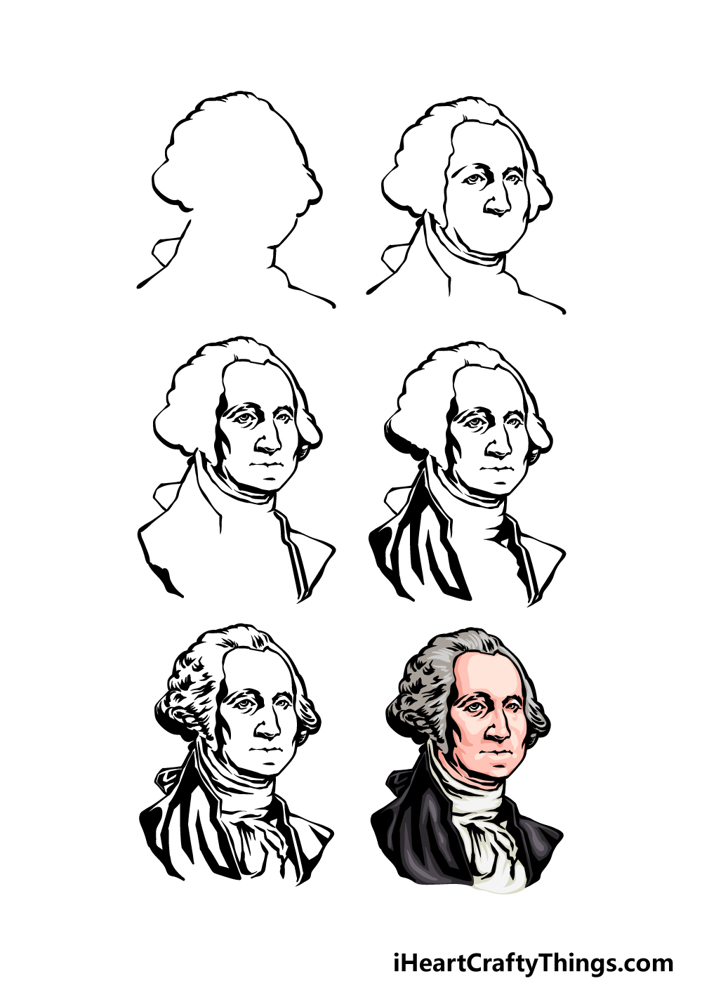 how to draw George Washington in 6 steps