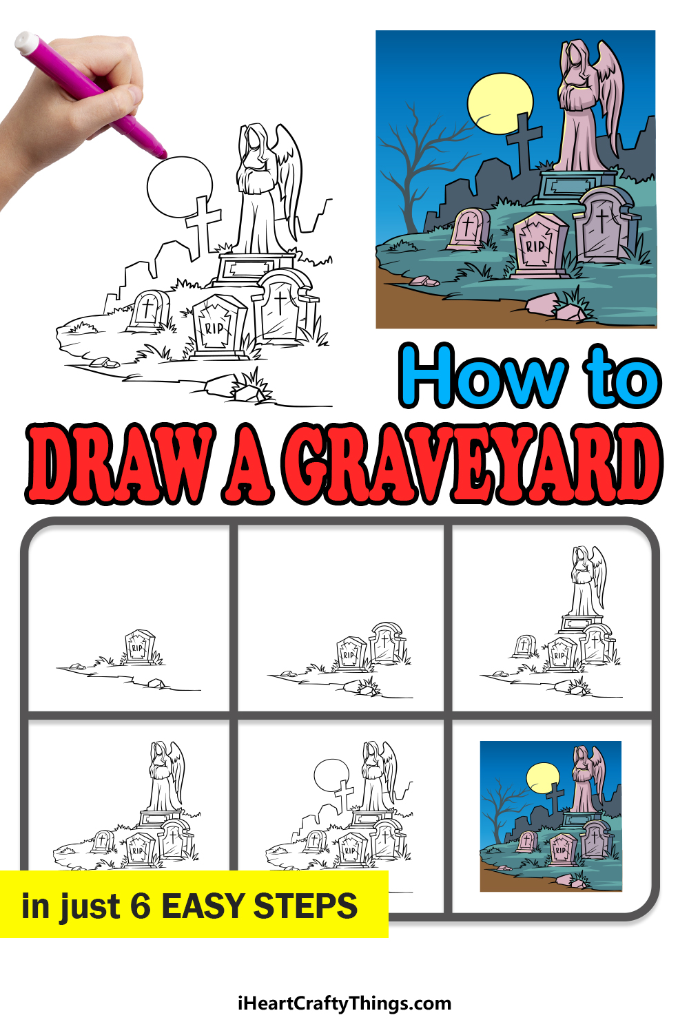 how to draw a Graveyard in 6 easy steps