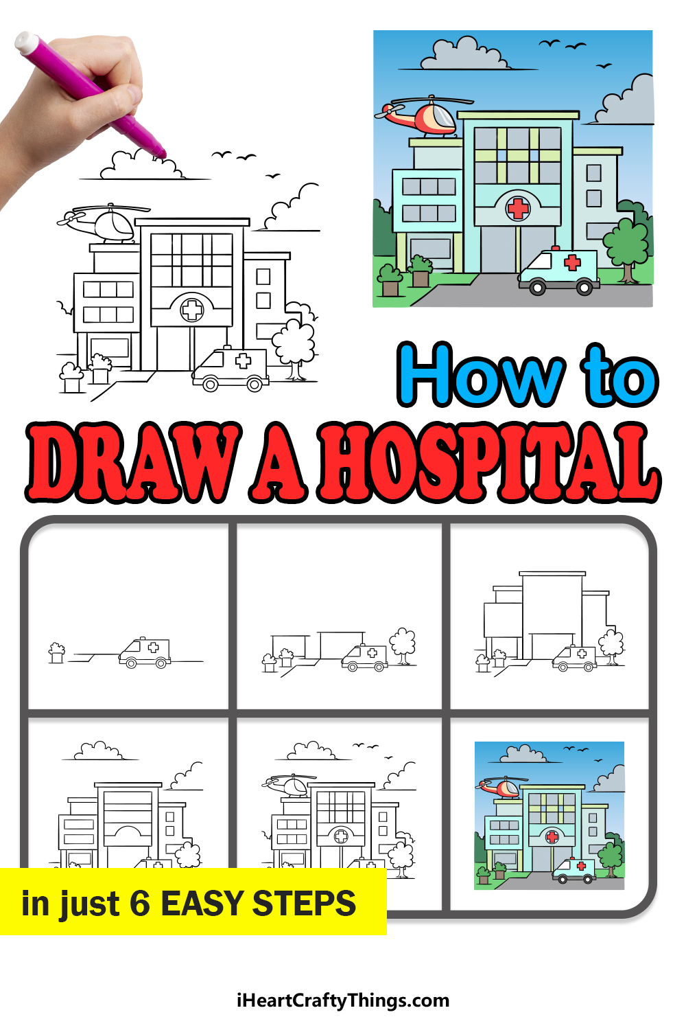 how to draw a hospital in 6 easy steps