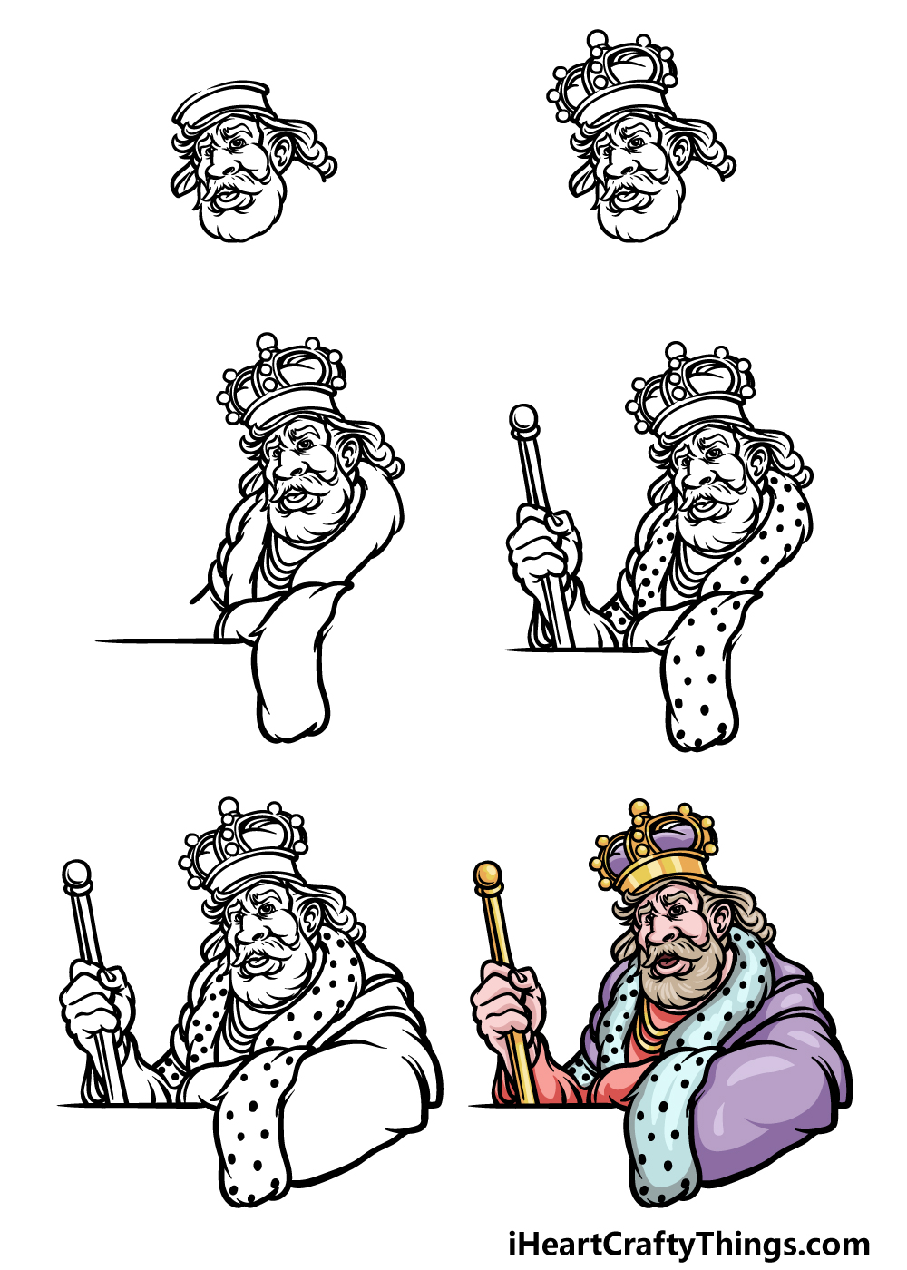 how to draw a King in 6 steps