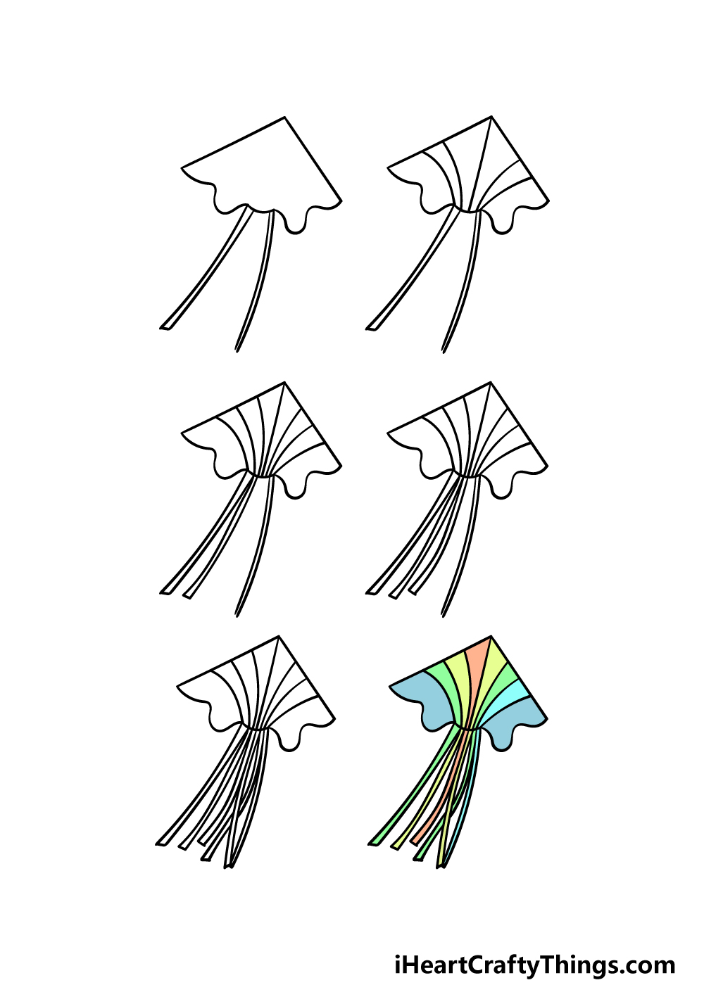 how to draw a kite in 6 steps