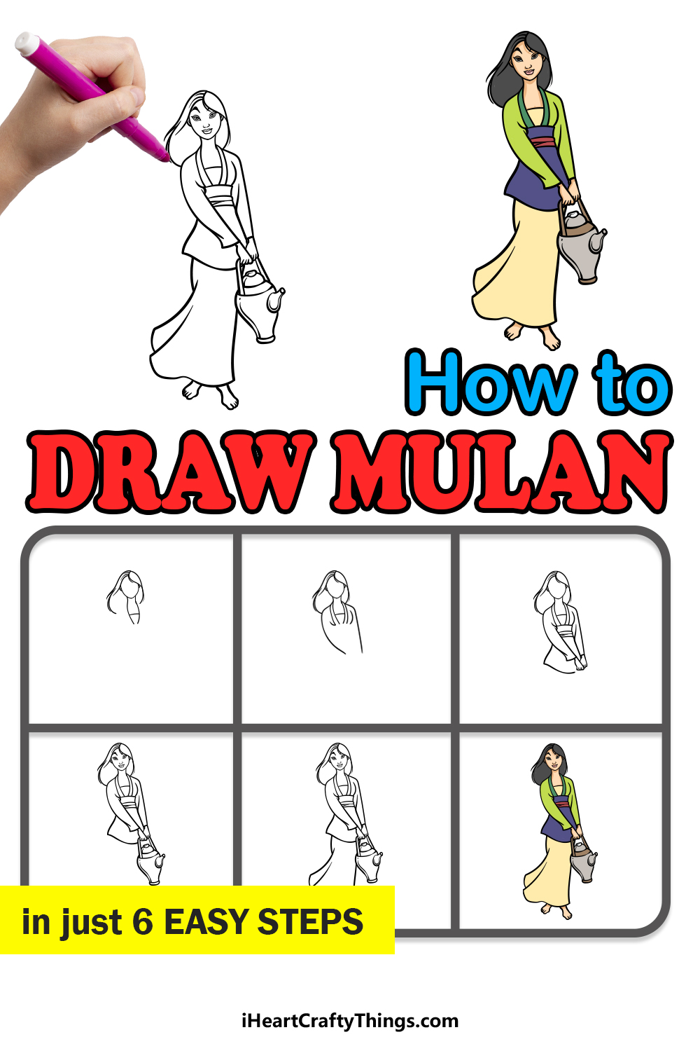 how to draw Mulan in 6 easy steps