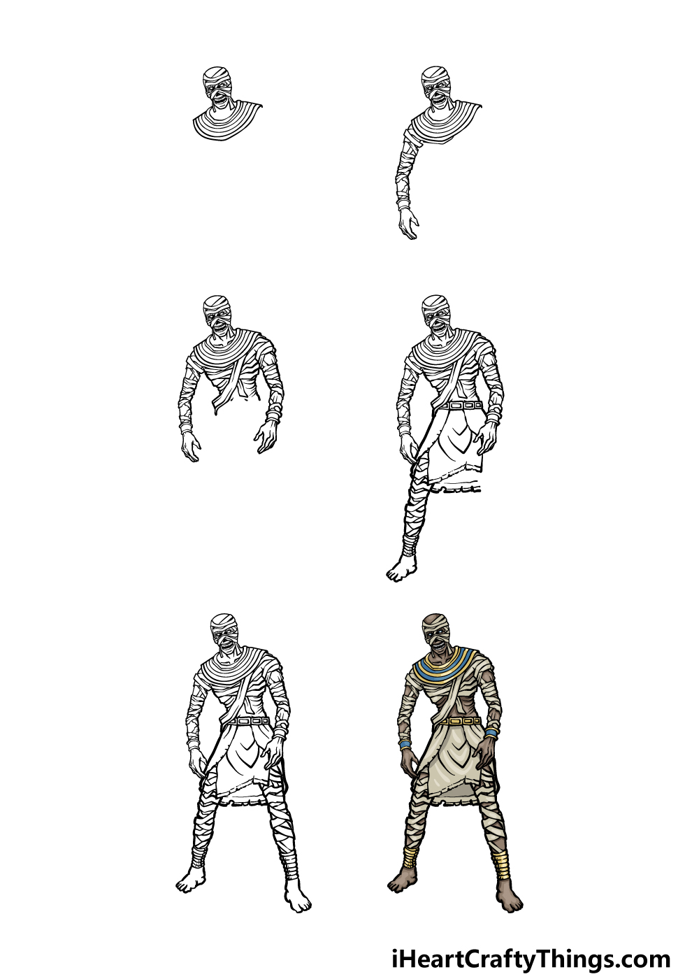 how to draw a Mummy in 6 steps