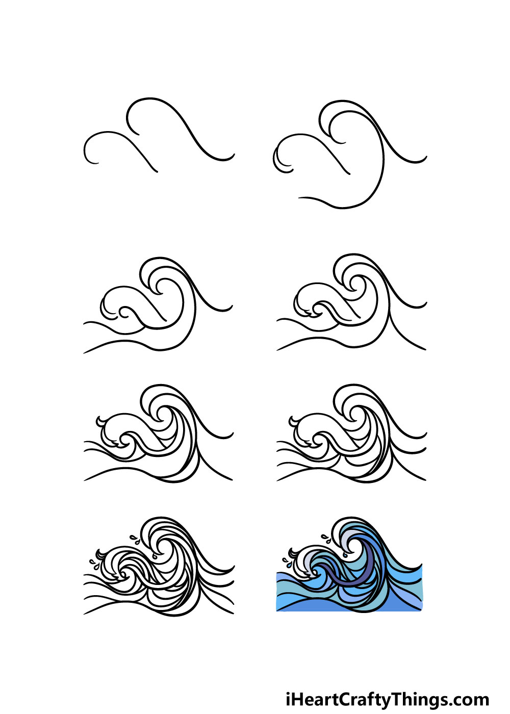 how to draw ocean waves in 8 steps