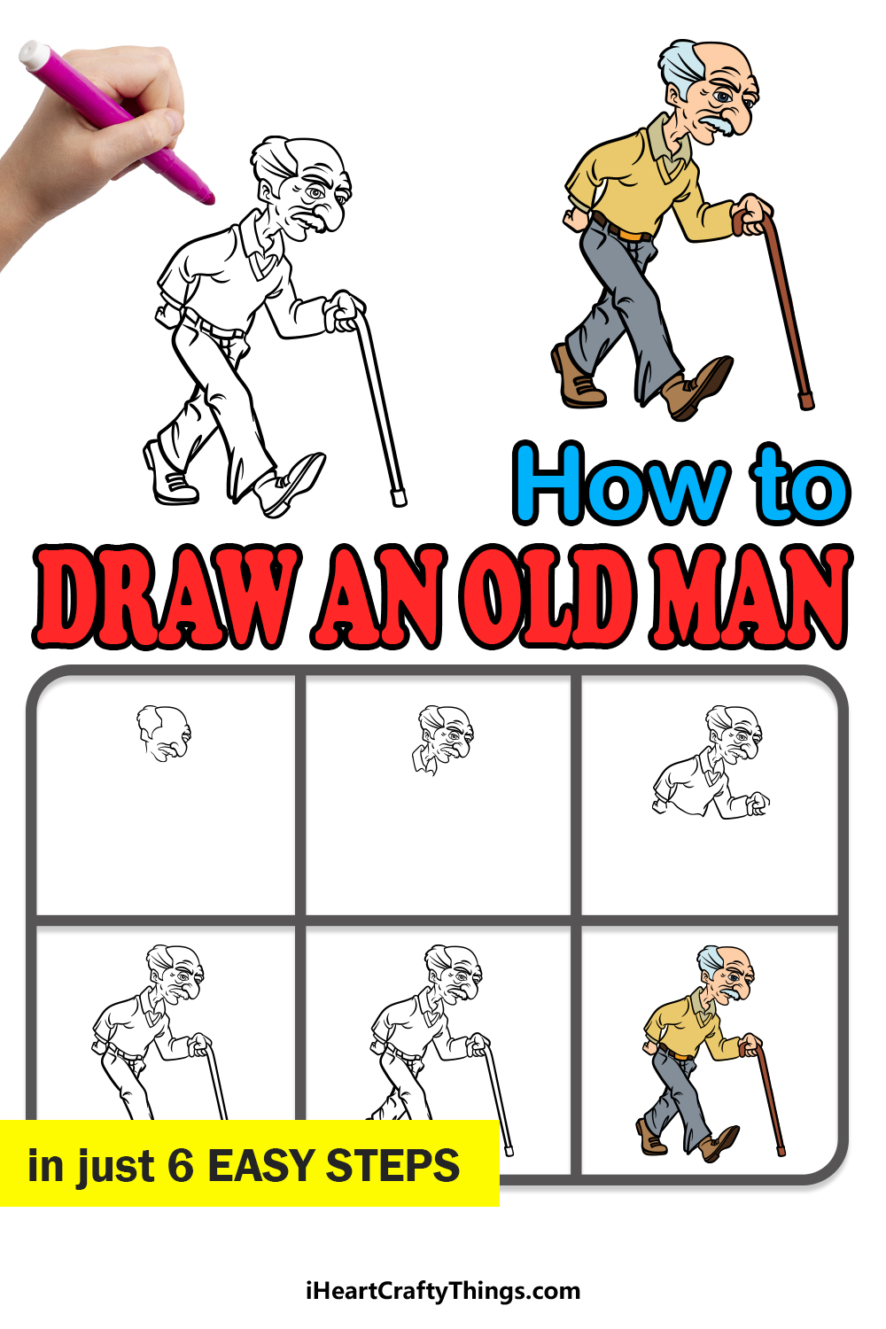 how to draw an old man in 6 easy steps