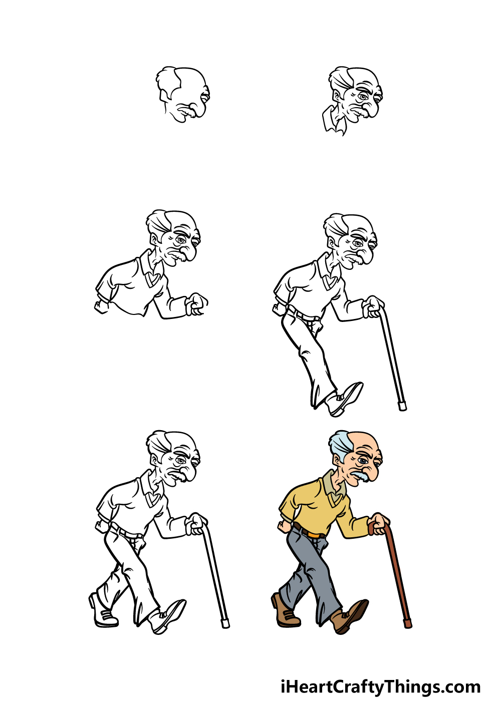 how to draw an old man in 6 steps