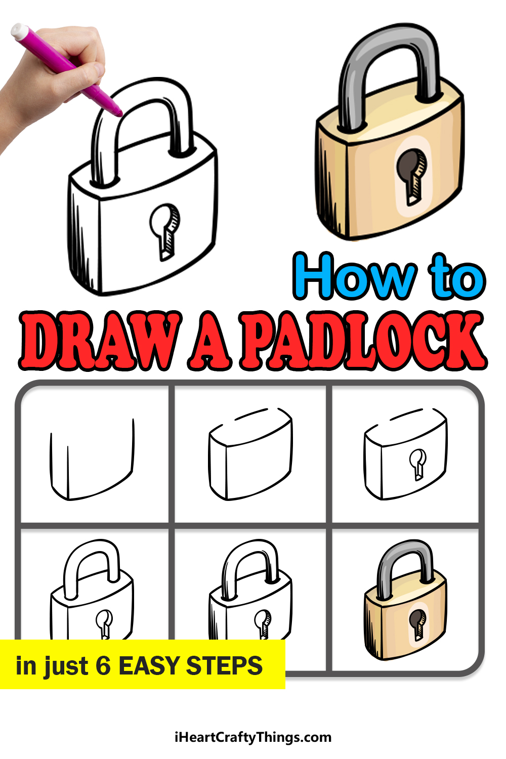 how to draw a Padlock in 6 easy steps
