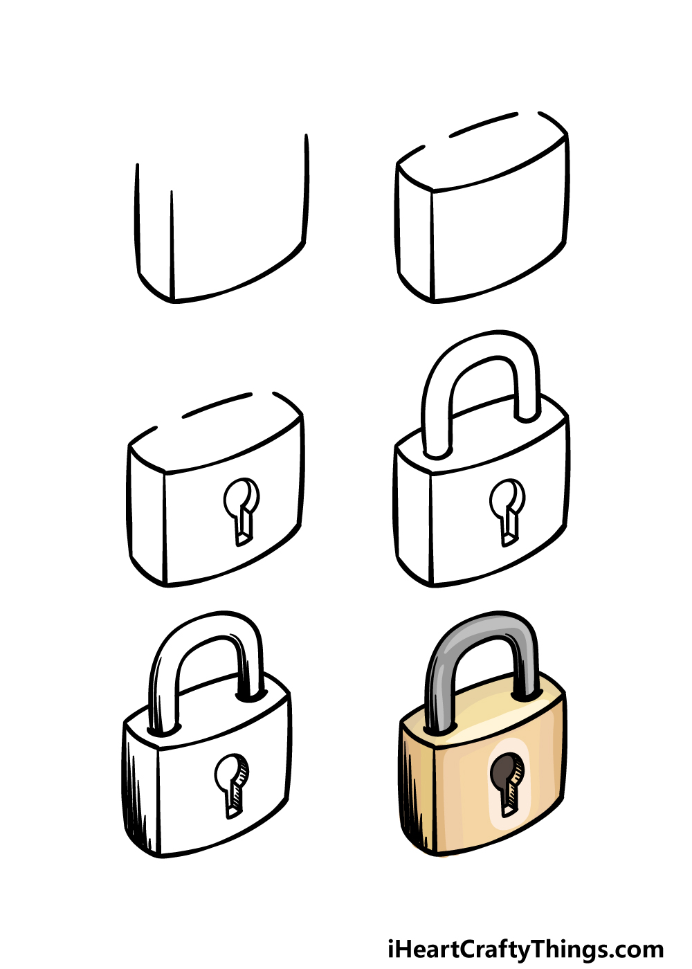 how to draw a Padlock in 6 steps
