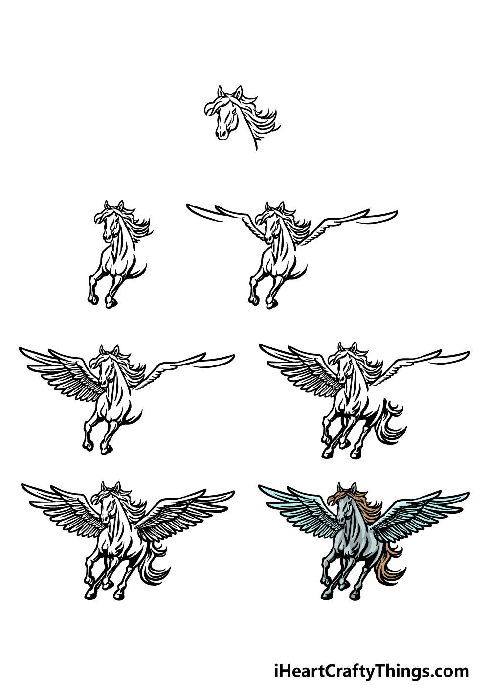 how to draw Pegasus in 7 steps